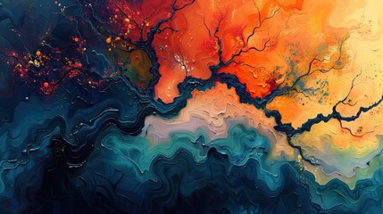 Poster - An abstract artwork of intertwined vines, symbolizing growth through interconnected support. stock photo