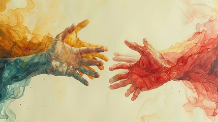 Poster - A drawing of hands reaching out to help others up, symbolizing mutual support. image