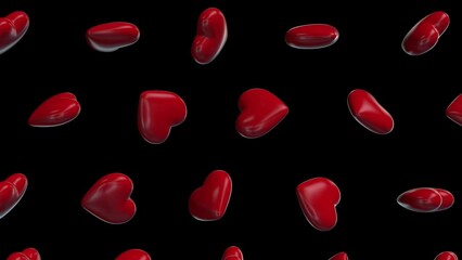 3d red glossy heart shape falling loop animation background video for valentine day, romantic event, wedding, anniversary, decorative element concept 3d render video