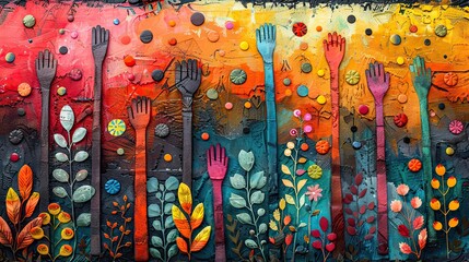 Poster - An illustration of a ladder supported by many hands, symbolizing collaborative ascent. image
