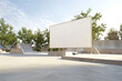 © Sajida - Modern skate park with a blank billboard, 3D rendered for youth-oriented ads, highlighted with a light border.