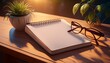 © Jay Nandu - A blank notepad on a wooden office desk with a minimalist background for adding text