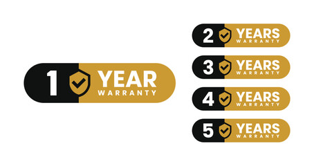 Minimalist and elegant Vector warranty shield with checklist label icon set. number of years 1, 2, 3, 4, 5. vector eps