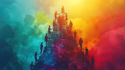Poster - An illustration of a ladder made of people helping each other climb, symbolizing mutual support. image