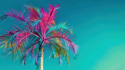 Sticker - beautiful colorful illustration of palm tree isolated on deep blue background 