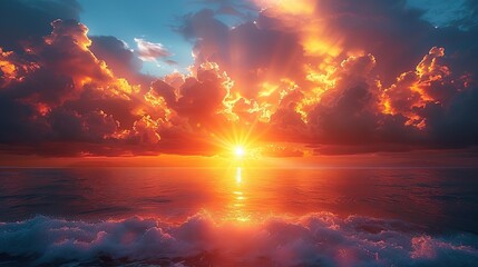 Poster - An image of a sunrise breaking through storm clouds, representing hope and renewal. stock photo
