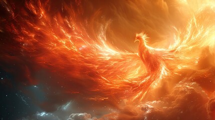 Poster - an abstract depiction of a reborn phoenix, symbolizing undying spirit. photo