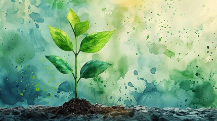 Poster - A drawing of a plant growing from a seedling, symbolizing new life. stock photo