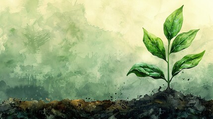 Poster - A drawing of a plant growing from a seedling, symbolizing new life. stock image