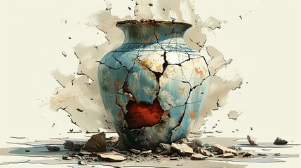 Poster - an illustration of a broken vase being restored, symbolizing the revival of beauty. stock image