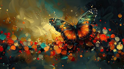Poster - A painting of a caterpillar transforming into a butterfly, symbolizing personal growth. stock image