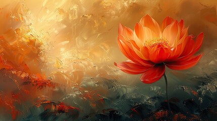 Poster - A painting of a flower opening under sunlight, symbolizing awakening. stock image