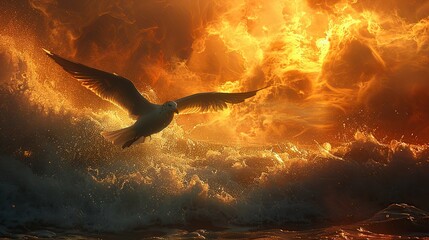 Poster - An image of a bird flying free after a storm, symbolizing liberation. stock photo