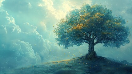 Poster - An illustration of a tree regenerating with fresh leaves, symbolizing renewal. stock image