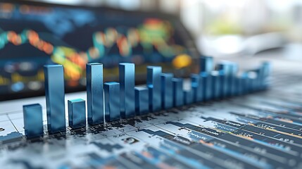Poster - A bar chart with ascending bars and a financial news backdrop, indicating market optimism. image