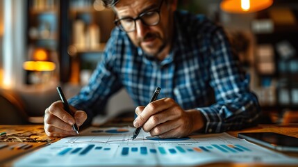 Poster - A businessperson drawing a rising arrow on a chart during a meeting. stock photo