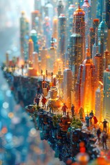 Wall Mural - Floating Business Platform Miniature Skyscrapers in Surrealistic Universe