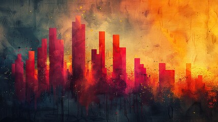 Poster - A conceptual painting of a bar chart with bars progressively getting taller, representing business expansion. stock image
