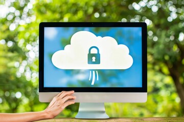 Poster - Secure cloud technology with modern digital interfaces and advanced protection.