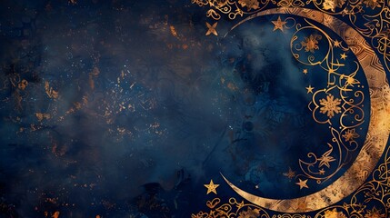 Wall Mural - Ornate Crescent Moon and Star Border Design for Eid al Adha Background with Blank Space