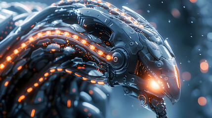 Wall Mural - Colossal Cyborg Hydra Warrior - Awe-Inspiring 3D Futuristic Technological Dominance