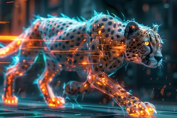 Sticker - Cybernetically-Enhanced Cheetah Warrior:A Sleek and Powerful Fusion of Technology and Feline Grace