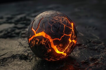 Canvas Print - Glowing molten sphere in dark environment