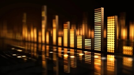 Poster - A sophisticated music equalizer seamless loop background with elegant, metallic bars gracefully swaying to the music, captured on a luxurious dark background.