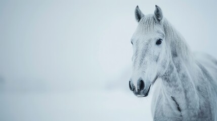 Canvas Print - Majestic white horse in snowy landscape