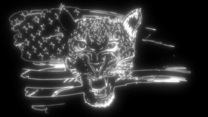 Sticker - white silhouette of Roaring leopard head with america flag on black background