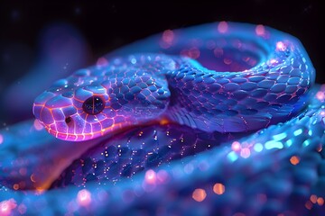 Canvas Print - Opalescent Cyborg Snake Warrior with Bioluminescent Bionic Limbs on Ethereal Mystic Plane