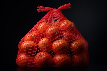 Oranges in red net isolated on white close up