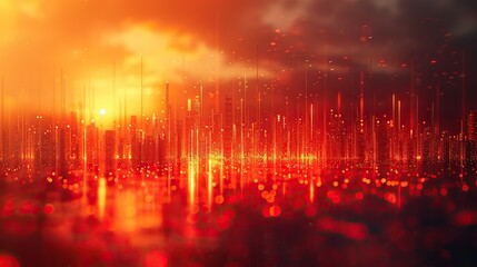 Poster - an abstract depiction of a sunrise over a bar chart, symbolizing a bright future. photo