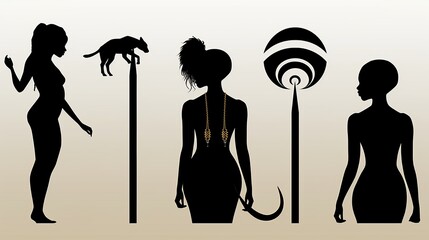 Wall Mural - Black Silhouette Female Symbol Set - Minimalistic and Modern Women Icons Collection