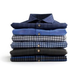 Wall Mural - Stack of Various Plaid Men's Shirts isolated on white background, Many folded shirts on a white background, Stack folded casual shirt ,Stacked shirts, Folding clean after laundry collection
