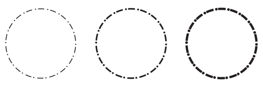 Round frames for logo. Wavy, dashed, dotted black circle lines. Hand drawn doodle by marker. isolated on white background. EPS 10