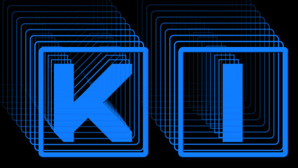 Fototapete - KI - blue lettering as abstract label with repeating effect on black background - 3D Illustration