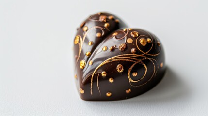 Poster - A heart-shaped chocolate adorned with luxurious gold sprinkles on a sleek white background. Generative AI