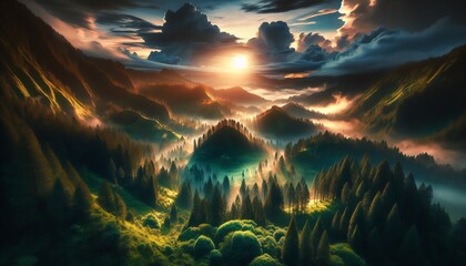 Wall Mural - A scenic image of Forest at sunrise