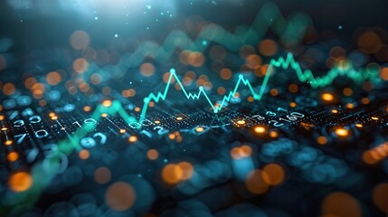 Poster - A line graph with a bold green arrow climbing, representing positive economic trends. stock image