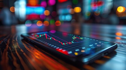 Poster - a line graph with a steep rise on a smartphone screen, indicating mobile market growth. image