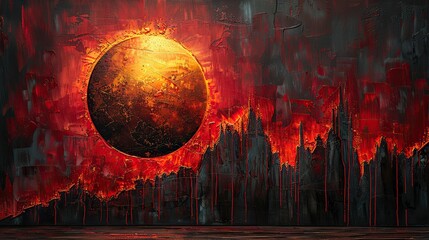 Poster - A painting of a sunrise illuminating a rising line graph, representing new opportunities for growth. photo