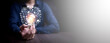 © Bussarin - thinking and creative concept, Close up the light bulb and woman working on the desk, Creativity, and innovation are keys to success,  new idea and innovation with Brain and light bulbs,big data