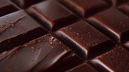 Aufkleber - Detailed close-up of a smooth dark chocolate bar with visible break lines and an even surface. Generative AI