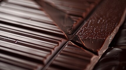 Poster - Detailed close-up of a dark chocolate bar showing break lines and smooth, even surface. Generative AI