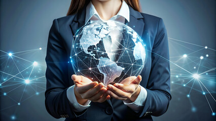 Sticker - woman holding globe digital data concept