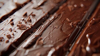 Poster - Detailed, close-up shot of a smooth chocolate bench with visible break lines, rich dark color, and perfectly even surface. Generative AI
