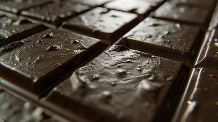 Aufkleber - Close-up of a dark chocolate bar with water droplets, showcasing break lines and a smooth, even surface. Generative AI