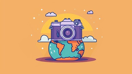 Wall Mural - world photography day social media post template design for world photography day. illustration of a hand holding a camera poster and banner 