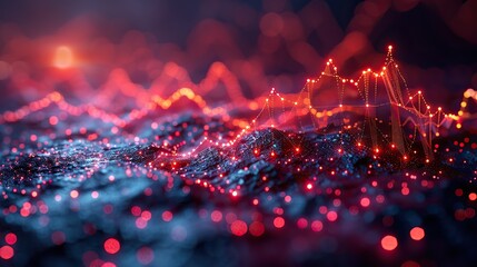 Poster - An abstract image of interconnected lines forming an upward-trending chart, symbolizing network growth. stock image